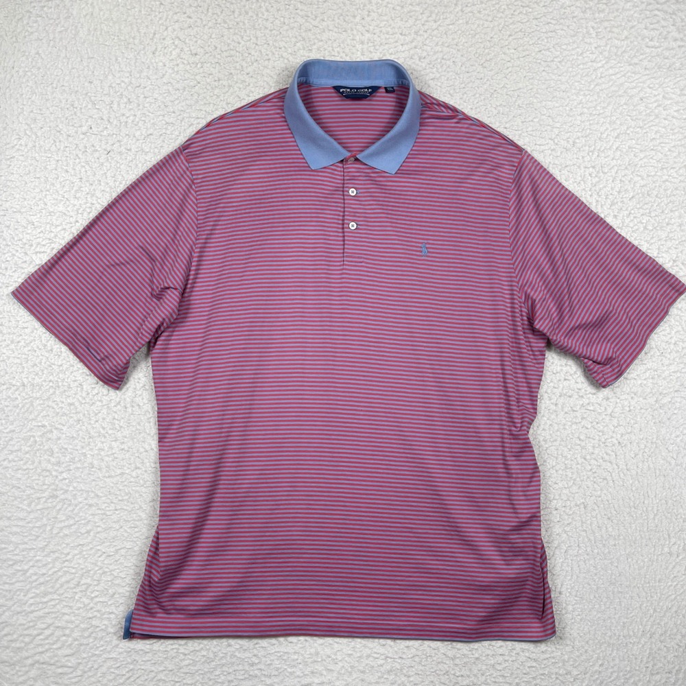 Polo Golf Ralph Lauren Polo Mens XXL Pink Blue Striped Pima Cotton Preppy Golf